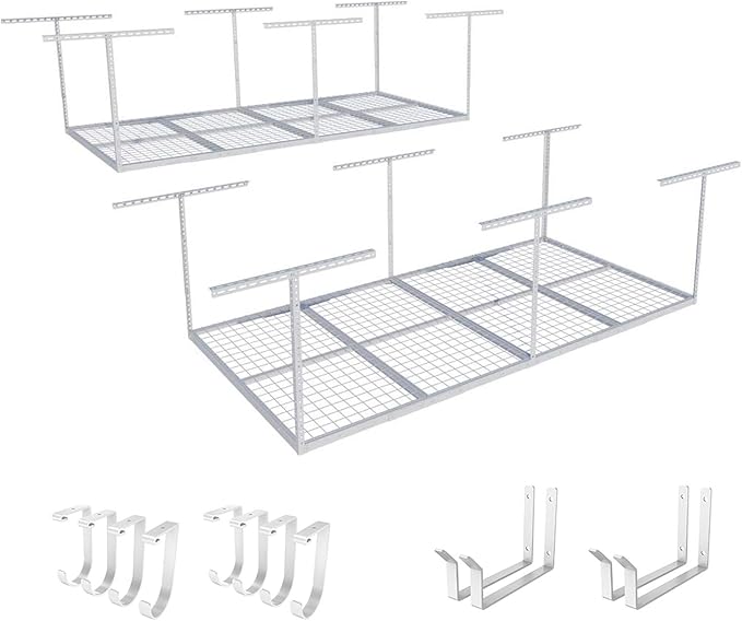 FLEXIMOUNTS 2-Piece Overhead Garage Storage Rack Set w/Hooks Adjustable Ceiling by FLEXIMOUNTS