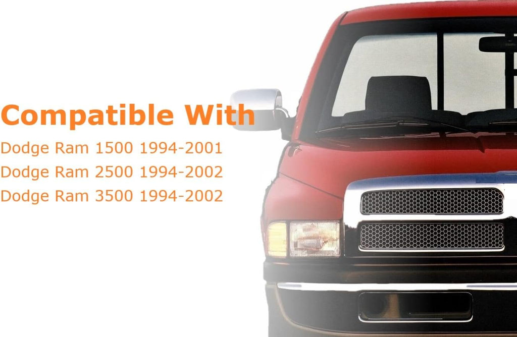 Front Grille Assembly Compatible With Dodge Ram 1500 Grill 1994-2002 / Ram 2500 3500 1994-2001 With Chrome Frame Shell With Chrome Honeycomb Mesh Insert (Except Sport Package)