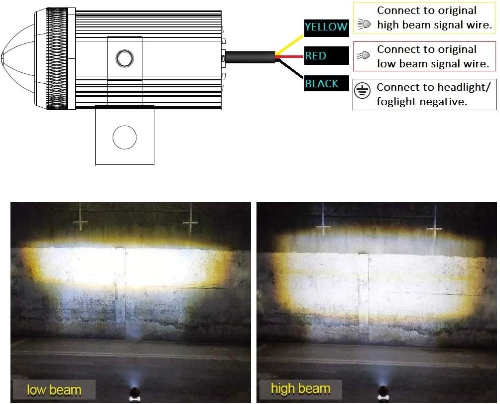 exzeit led driving light for motorcycle, high low, side view