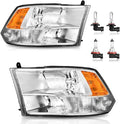 Headlights for 2009-2018 Dodge Ram 1500, for 2010-2018 Dodge Ram 2500 3500 with High/Low beam Bulbs, Driver & Passenger Side(ONLY fit Quad-Hole Single Headlight)