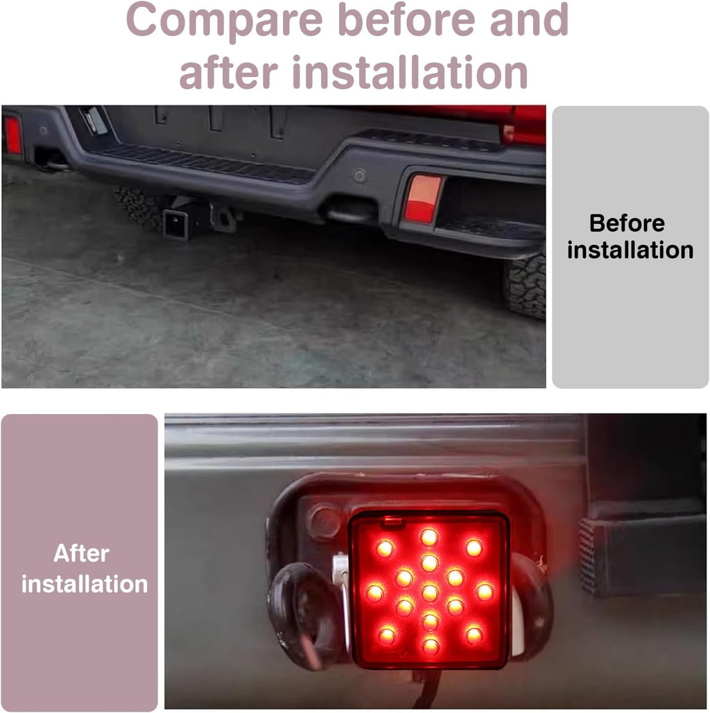 Downhill LED Trailer Hitch Brake Light, 5 LED red Super Bright Brake Lights, 12V Waterproof Trailer Hitch Cover, Universal Fit 2" Square Multi-Functional Trailer Hitch Covers, for Trailers (Black)