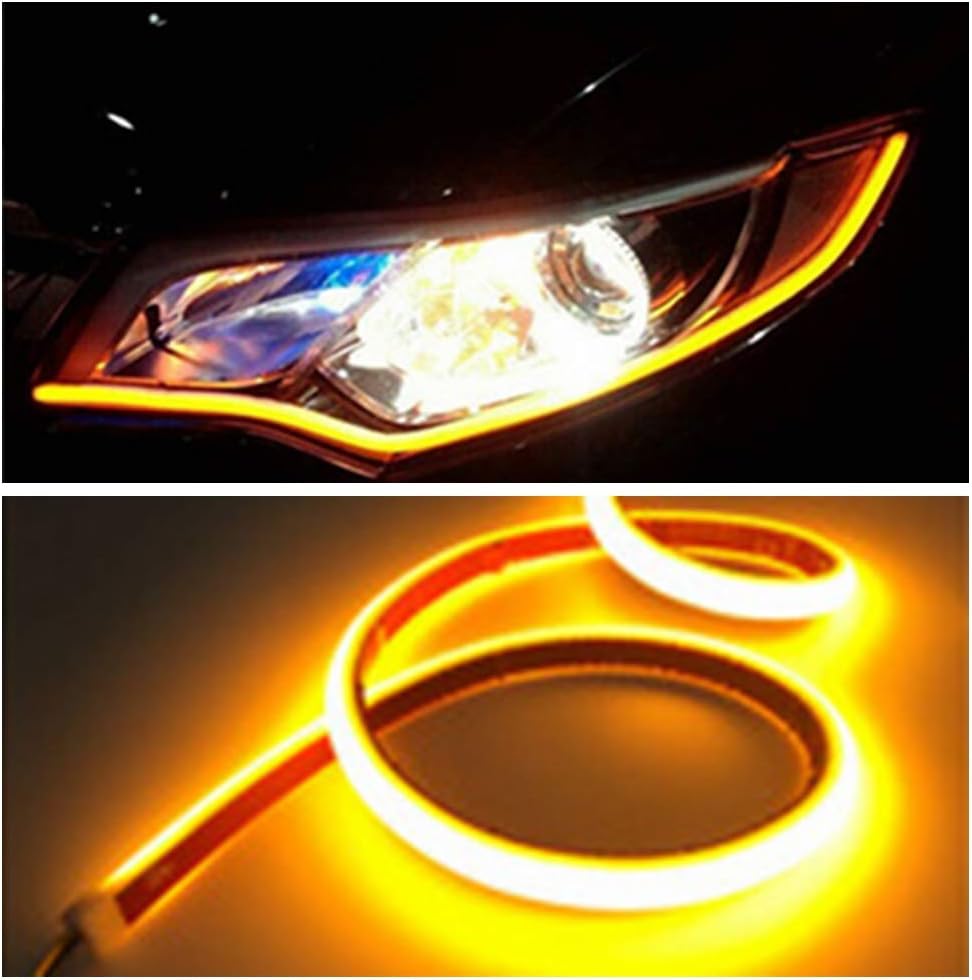 YSY 2Pcs DRL LED Strip Tube Flexible Waterproof Daytime Running Light For Car Headlight LED Strip,Running Light,Neon Lights,Turn Signal Light (30cm(11inch), YELLOW)