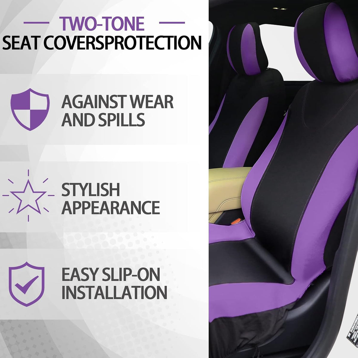 tallew 17 pcs purple fluffy car seat cover, close-up detail