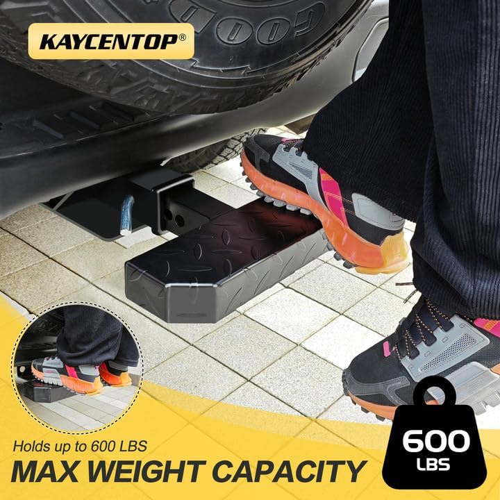 KAYCENTOP Universal Hitch Step 2 Inch Receiver, Anti Slip Tow Bumper Step Guard, Black Tow HitchSteps for Pickup Truck Car SUV with Pin, Weight Capacity 600 LBS