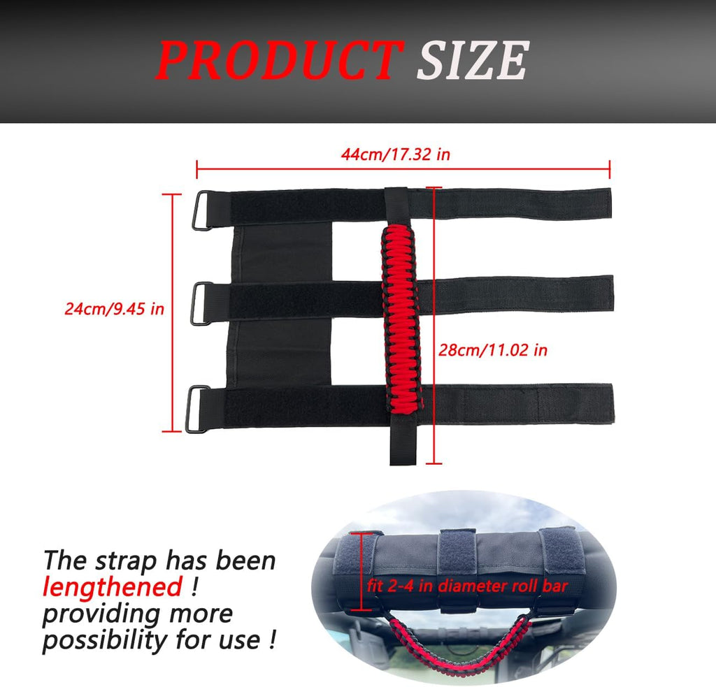 ROMASO Roll Bar Grab Handle for Jeep Wrangler,Grab Handle for Jeep Wrangler YJ TJ JK JL&Gladiator JT 1986-2025,Paracord Handles,Black,Pack of 2
