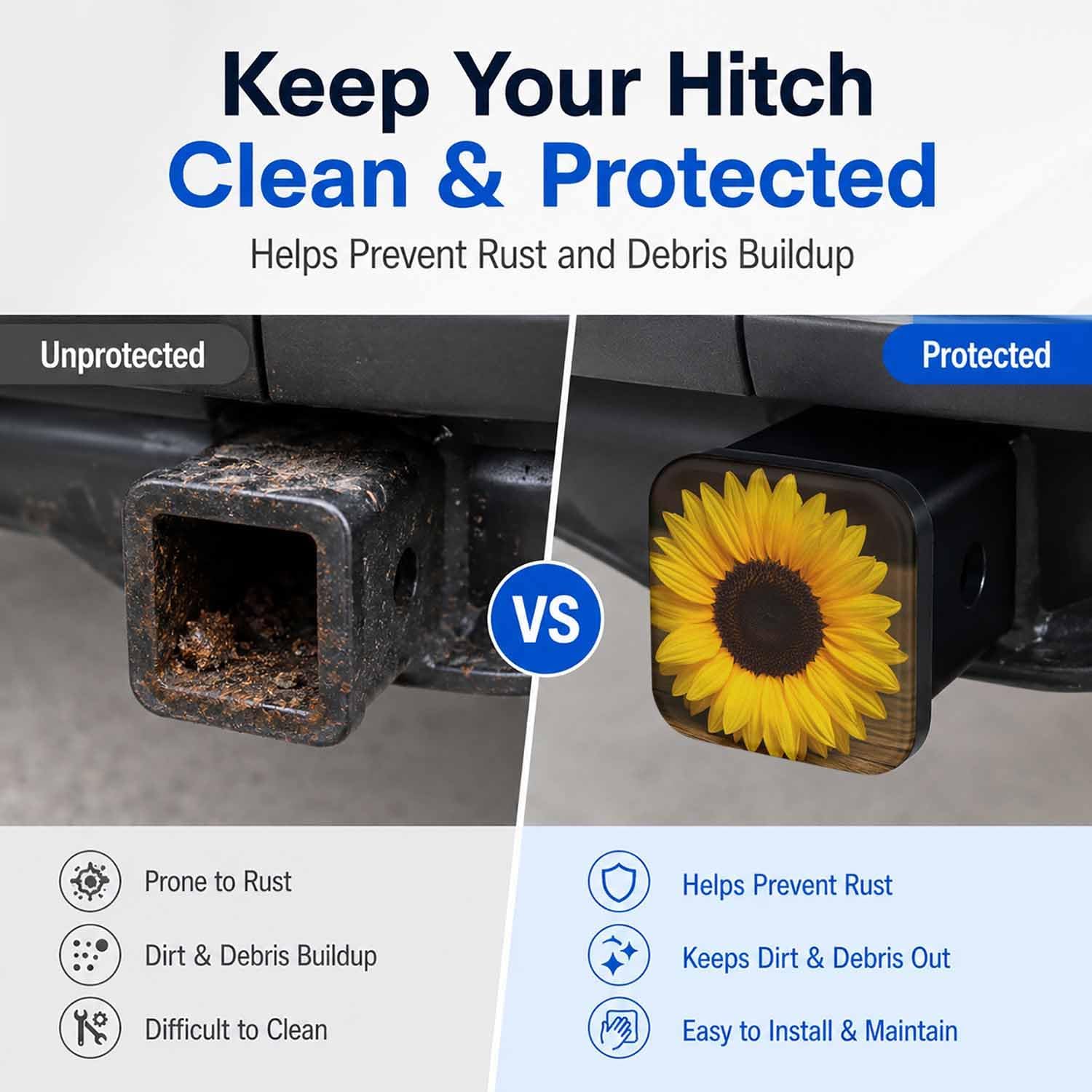 Trailer Hitch Covers Yellow Sunflower Heavy Duty 2 Inch Hitch Cover for Weather Protection, Rubber Hitch Receiver Cover Plug Cap for Trucks SUVs and Off-Road Vehicles