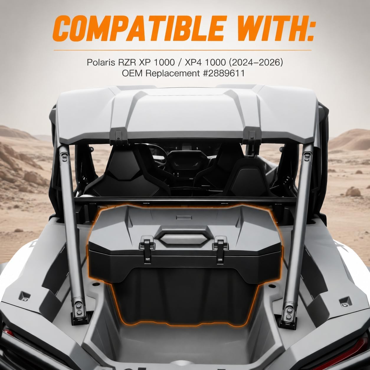 82QT Rear Cargo Box for Polaris RZR XP 1000 XP4 1000 2024-2026, Waterproof UTV Rear Bed Storage Box Replace #2889611