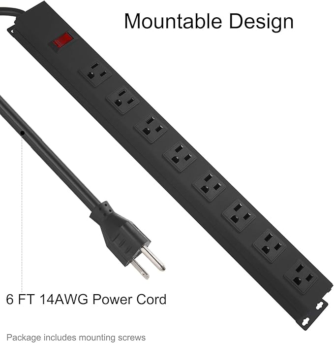 2Pack Metal 8 Outlet Mountable Power Strip, Wall Mount Outlet Heavy Duty - Image 4
