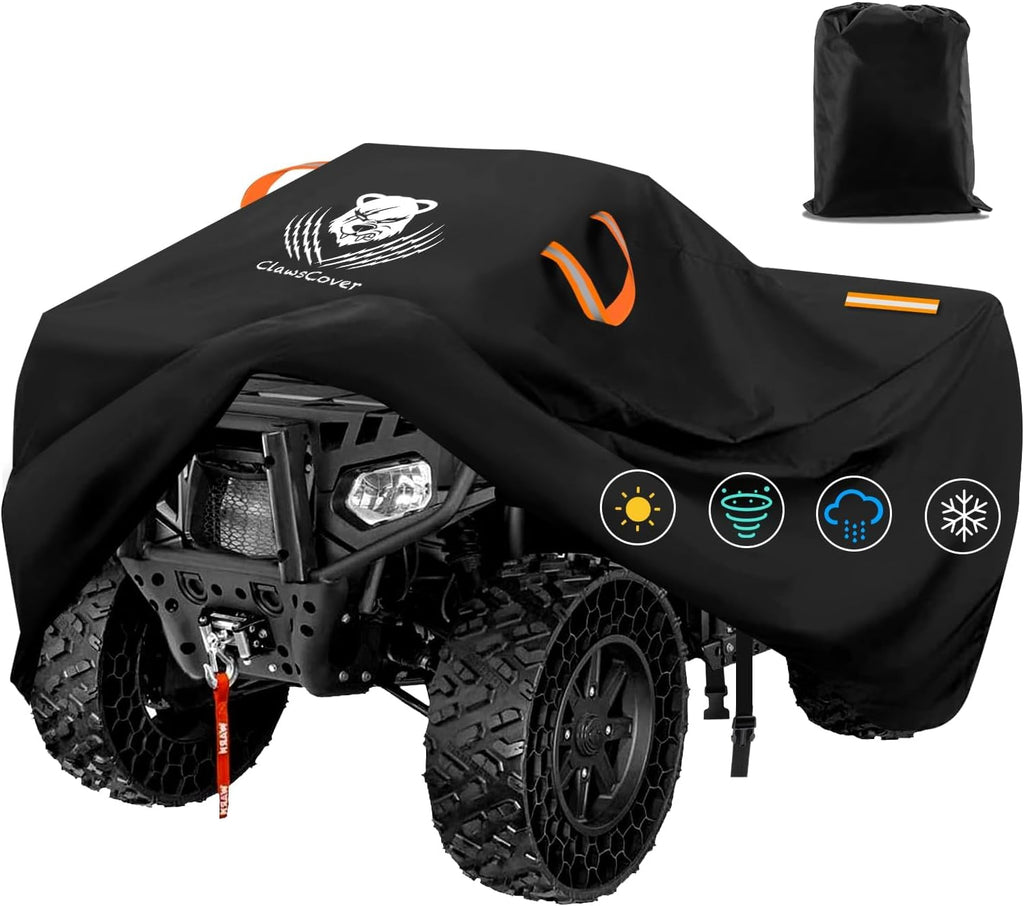 ATV Covers Waterproof Outdoor Heavy Duty,Rip-stop Polyester,Secure Buckles | Durable UV-Resistant 4 Wheeler Cover,All Weather Protection Quad Cover,Storage Bag,Reflective Handles-83x47x45 Inch