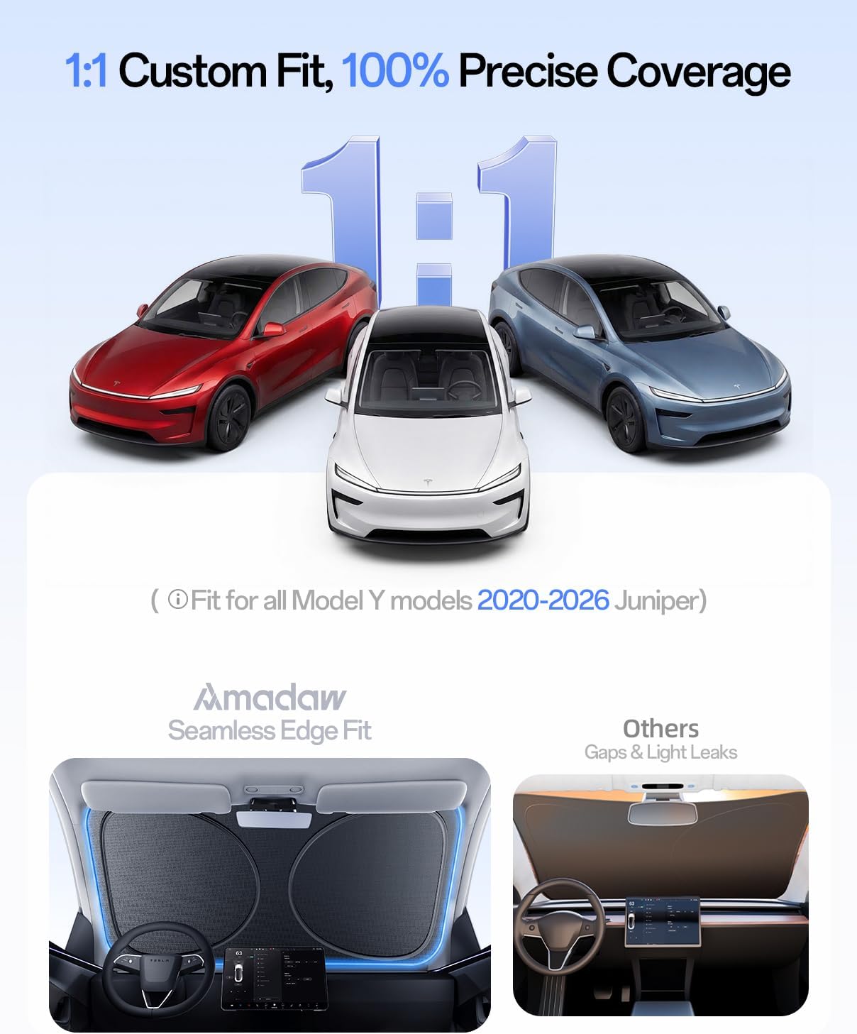 Windshield Sun Shade for Tesla Model Y 2020-2026 (Include Juniper), 100% UV Block & Heat Insulation, Custom Fit Sunshade, Foldable Car Sunshade with Storage Bag, Protect Interior Accessories