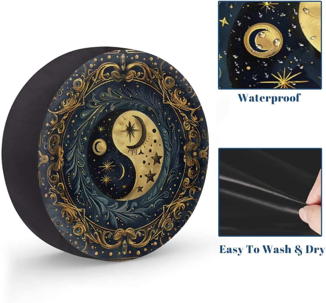 Ethnic Yin Yang Elastic Tire Covers Rv Spare Tire Covers Trailer Tire Covers Made of Various Vehicle Types Including Campervans Trucks Trailers SUV Waterproof Sunproof Dustproof 16inch