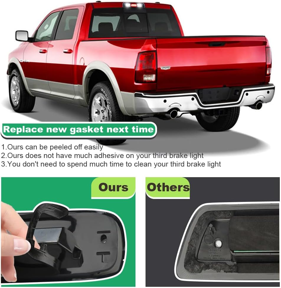 3rd Third Brake Light Seal Gasket Compatible with Dodge Ram 1500 2009 to 2018, Ram 2500 3500 2010 to 2018,Waterproof High Mount Stop Lamp Assembly, Single-Sided Adhesive