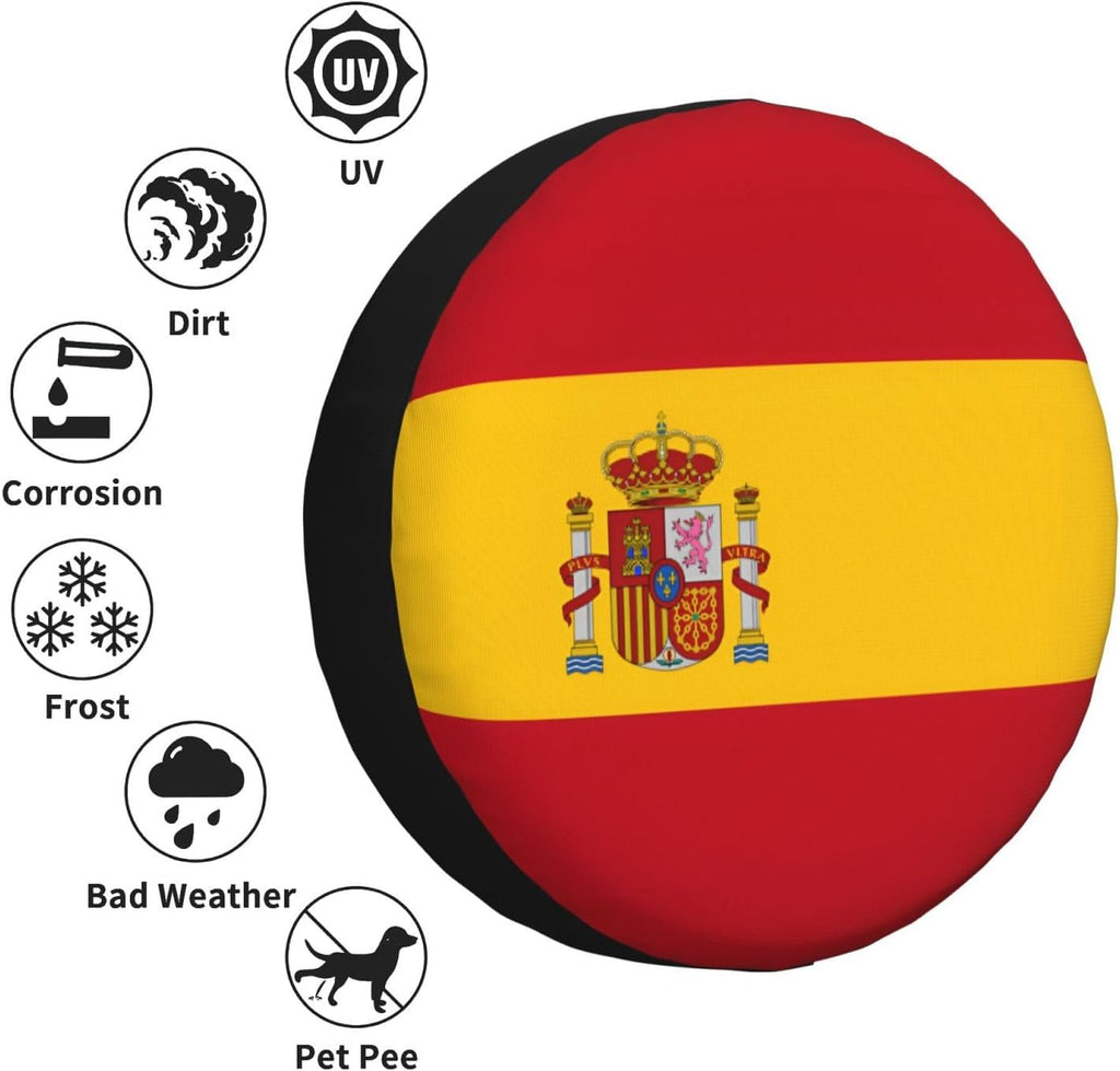 Spanish Flag Print Universal Spare Tire Cover for RV, Jeep | Wheel Protector Fits Rv, Trailer, Jeep, Shield Tires From Sun, Dirt And Rain For Outdoor Storage