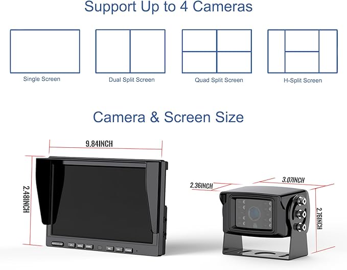 10'' 1080P Wireless Backup Camera System, 10 Inch DVR Dual/Quad Monitor - Image 9
