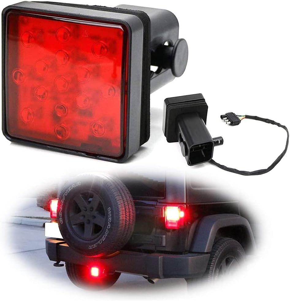 Red 15 LED 2 inch Trailer Truck Hitch Tow Haul Receiver Cover Brake Light with Pin 12V, 500098565