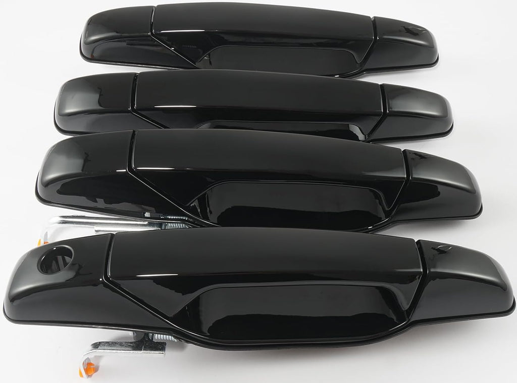 Exterior Door Handle, 4PCS Black Front Rear Driver Passenger Compatible with 2007-2014 Chevy Silverado Suburban Avalanche Tahoe, GMC Sierra Yukon Cadillac Escalade Replace 20828258 22738721