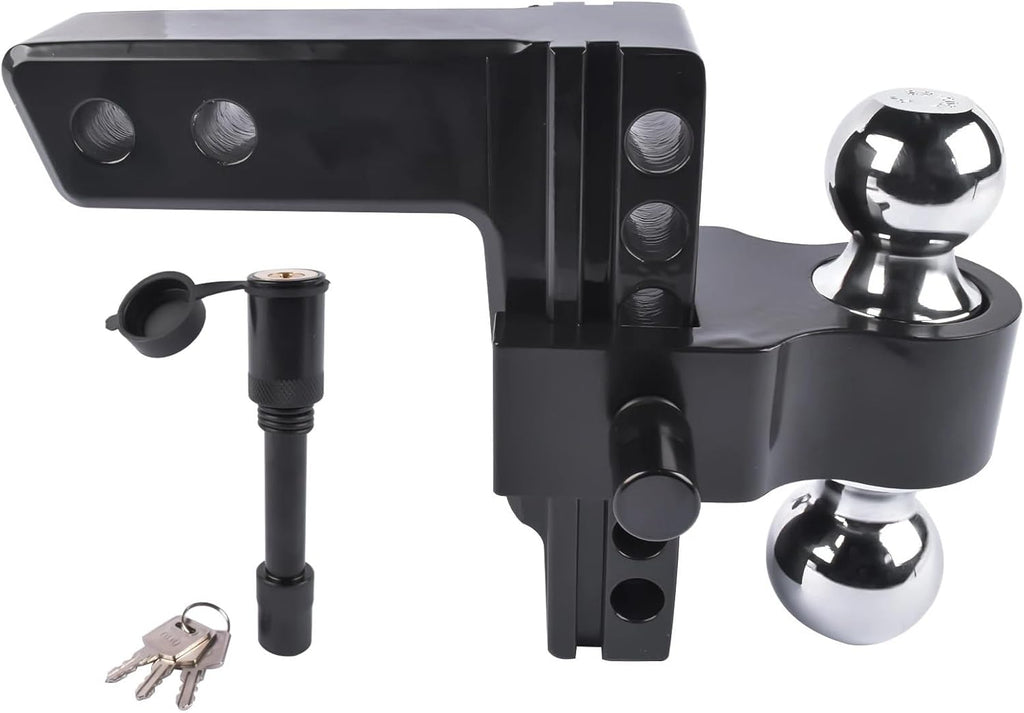 Adjustable 2/5" Trailer Hitch 6" Drop/Rise Dual-Ball 12500 LBS GTW Locks | Heavy Duty Tow Hitch Receiver Towing Mounting for Truck SUV Camper RV Boat Utility Hauler with Riser