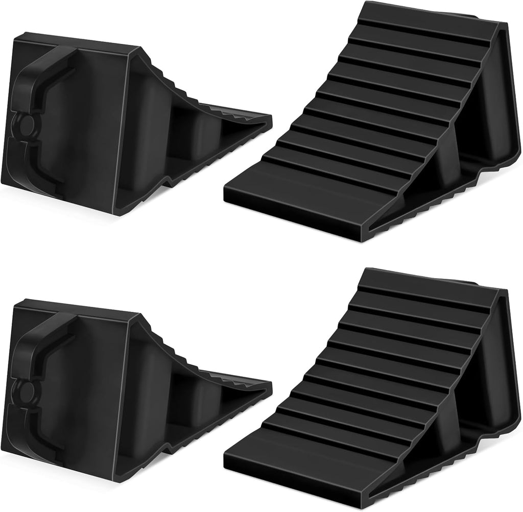 4-Pack Hard Plastic RV Wheel Chocks with Handles for Easy Removal & Durable and Non-Slip, Suitable for Tire Chock on Ramps, Workshops and Uneven Ground