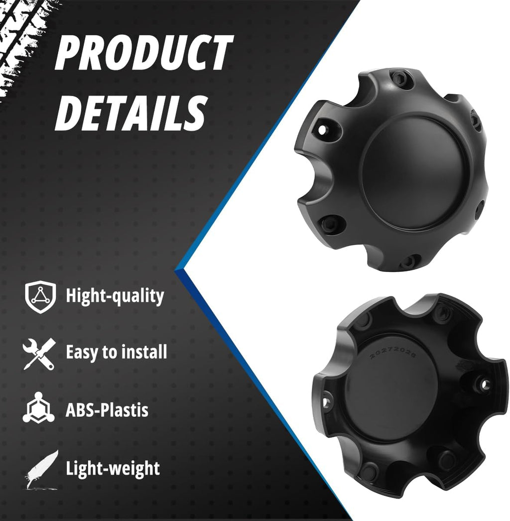 4 Pack 134 mm / 5.28 in Black Wheel Center Caps 6 Lug Kit for Ultra Motorsports, 48 mm / 1.89 in Height Hub Caps, Snap-in Replaces 89-9765 ABS-Plastic Rim Covers