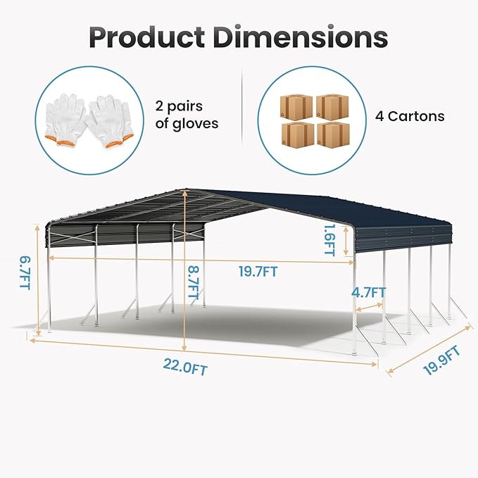20x20 Carport, Heavy Duty Metal Car Port, All-Weather Protection, Easy Assembly - Image 8