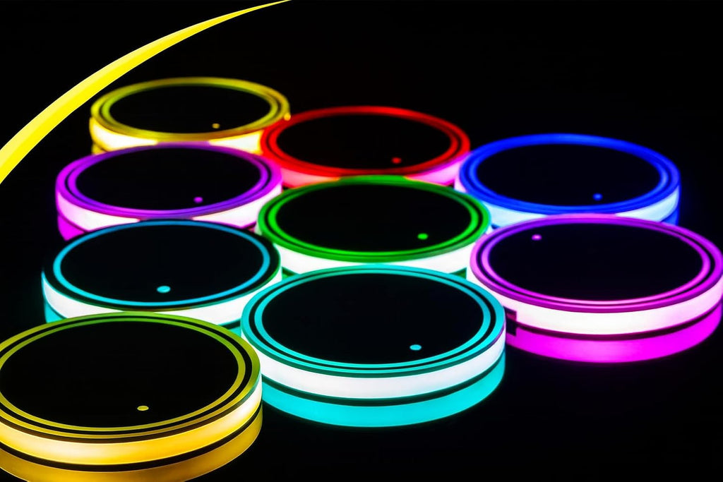 LED Car Cup Holder Mat Pad Waterproof Bottle Drinks Coaster Built-in Light Compatible with Tesla Model X S 3 Y (Multicolor)