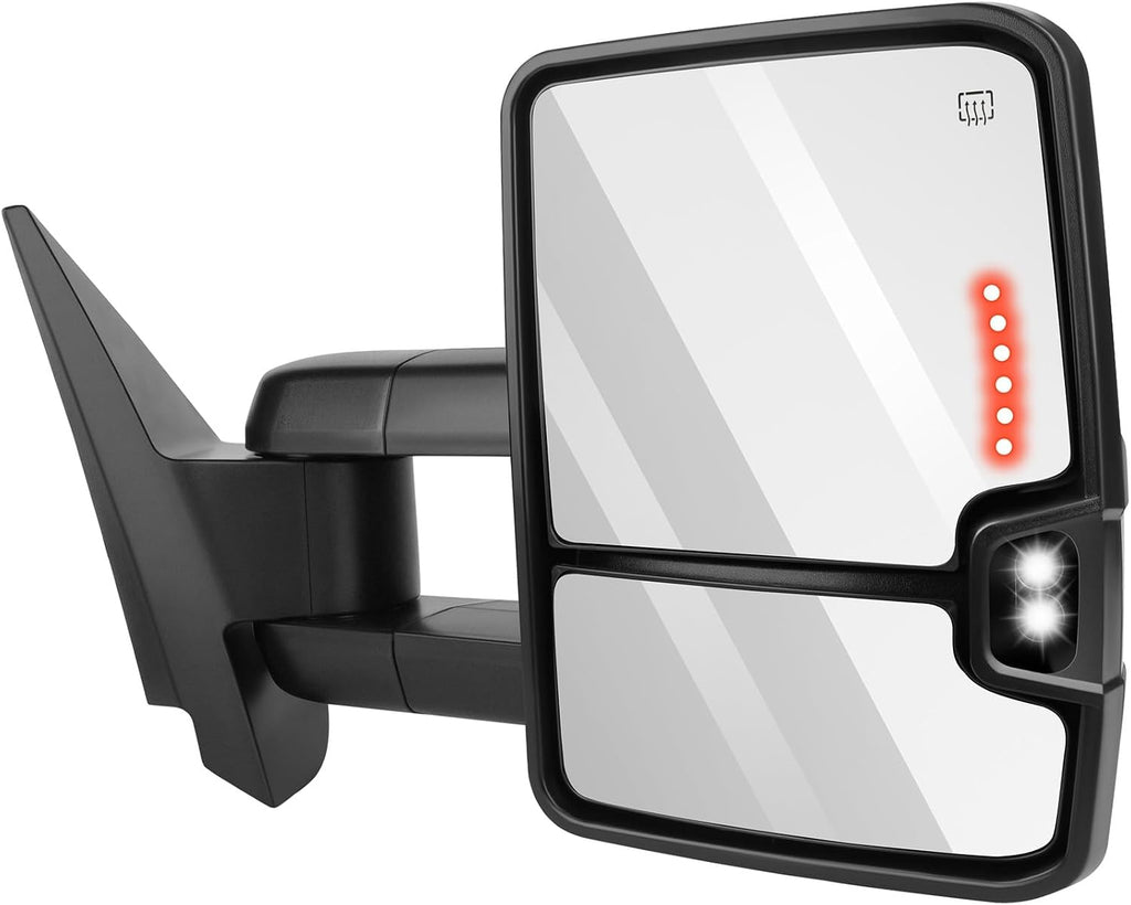 Tow Mirrors Pair suitable for 2003-2006 For Chevy Silverado For GMC Sierra Pickup with Power Adjusted Heated LED Turn Signal Running Width Light ChromeTowing Mirrors