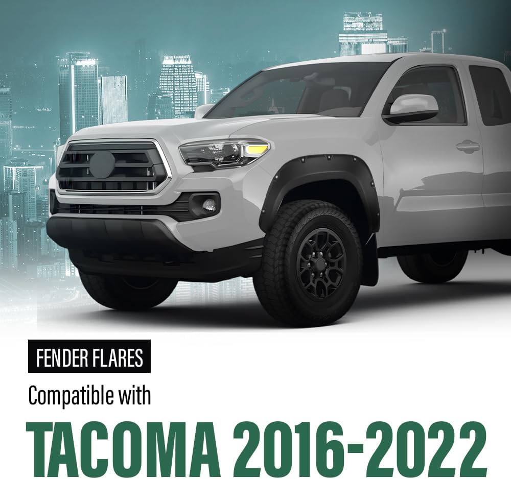 GRAND ORANGE Fender Flares Modified Compatible with Toyota Tacoma 2016-2022 Not fit Double Cab Trims Rivet Smooth Black