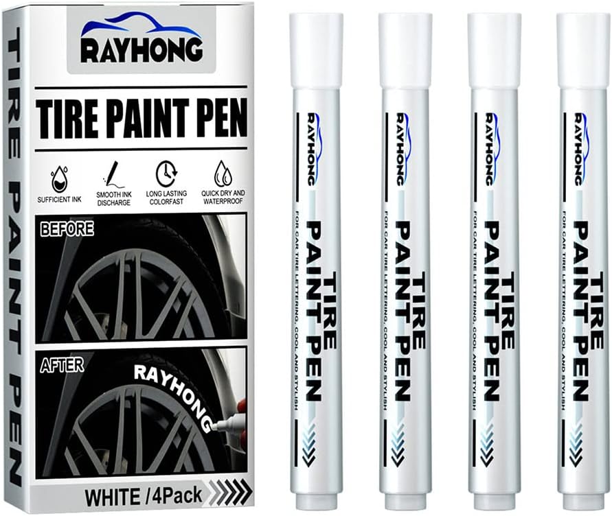 Tire Paint Pen, 4 Pack White Marker Pen Tire Paint Marker Pen Oil Based Car Tire Tracing Pen for Auto Rubber Tyre (White)