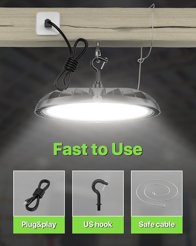 250W UFO LED High Bay Shop Light 6-Pack 150LM/W 37, 500LM Output High Bay Led - Image 7