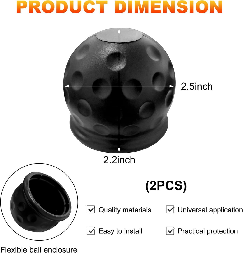 2 PCS Trailer Ball Cover, 2 Inch Rubber Waterproof Towing Hitch Ball Protective Cover, Universal Dustproof Tow Ball Sleeve Replacement for Truck RV Trailer, Car Accessories (Black)