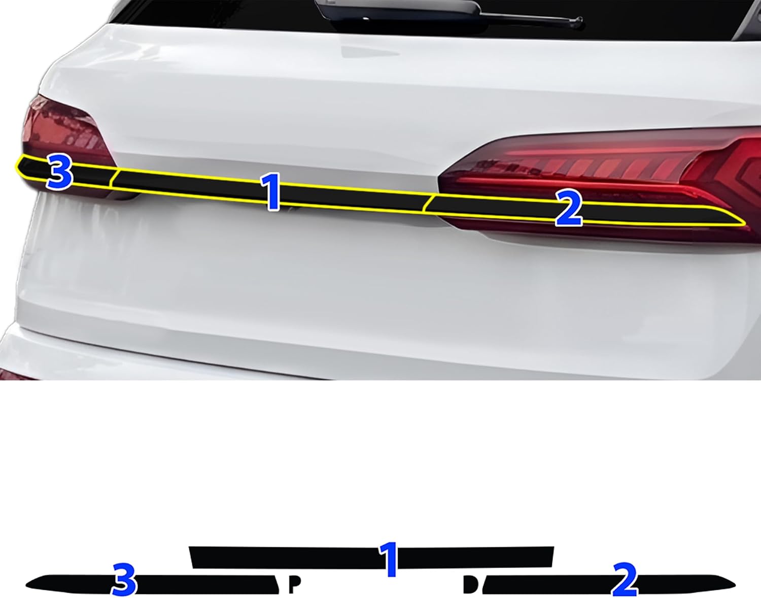 BOGAR TECH DESIGNS for Audi Q7 2020-2024 Top Rear Trunk Chrome Delete - Precut Vinyl Trim Overlay, Gloss Black Blackout Look