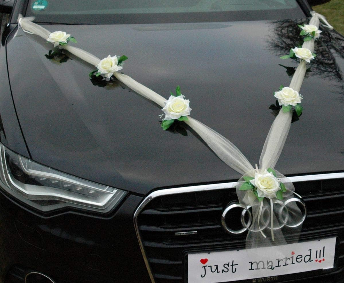 Autoschmuck Organza M Garland with Roses for Bride and Groom/Wedding Car Decoration