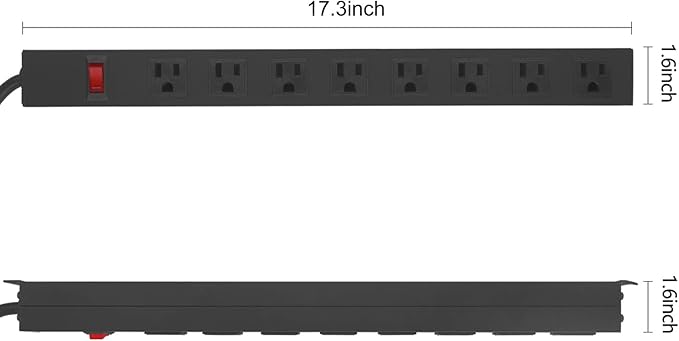 Metal 8 Outlet Mountable Power Strip, Wall Mount Outlet Heavy Duty, Wide Spaced - Image 2