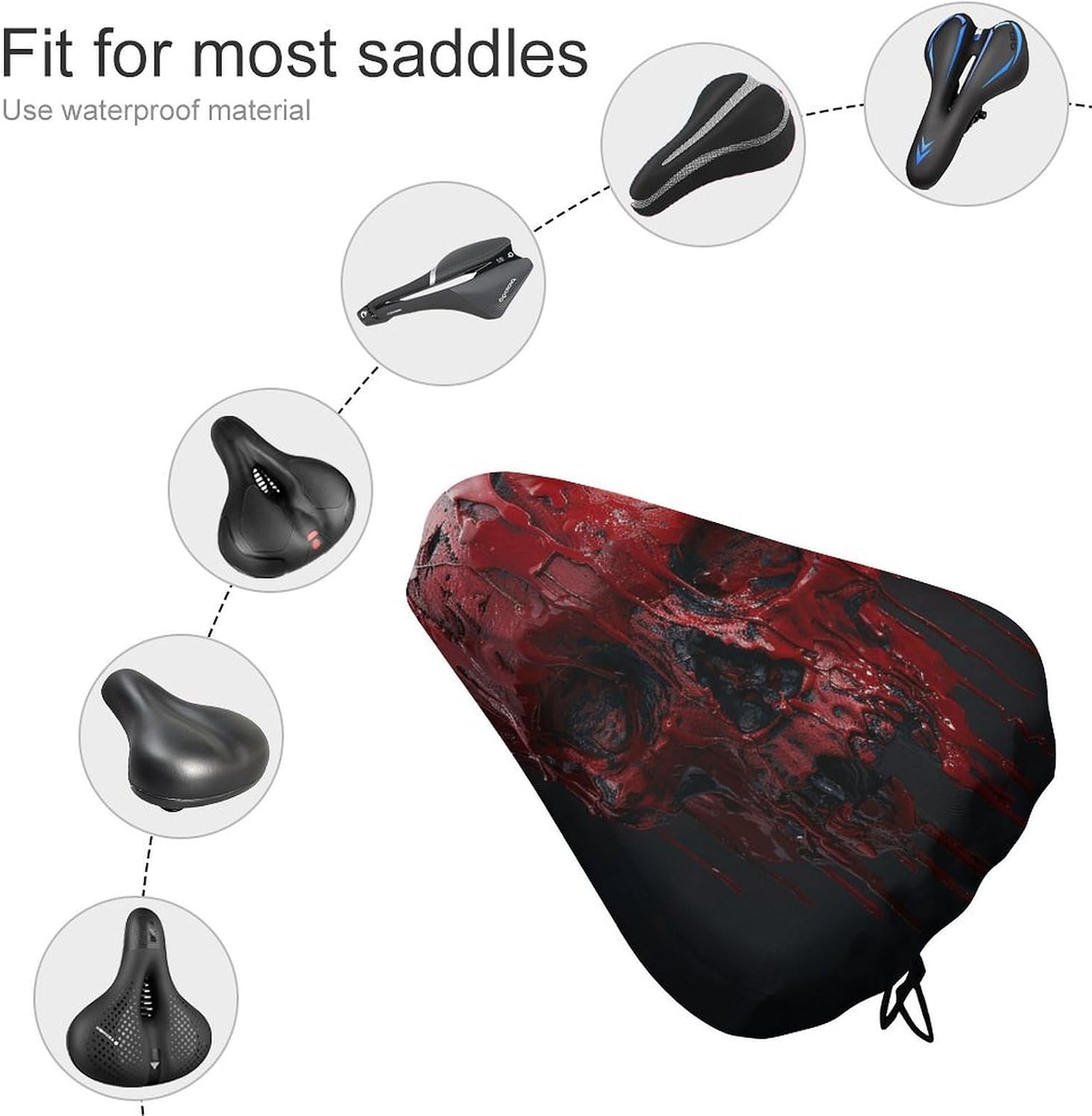 Skull Dripping Red Bike Seat Cover Waterproof Bike Seat Cushion with Adjustable Drawstring Universal Fit Bicycle Accessories, Non-Slip Bicycle Saddle Protector for Sun & Dust (14.5x10.6 in)