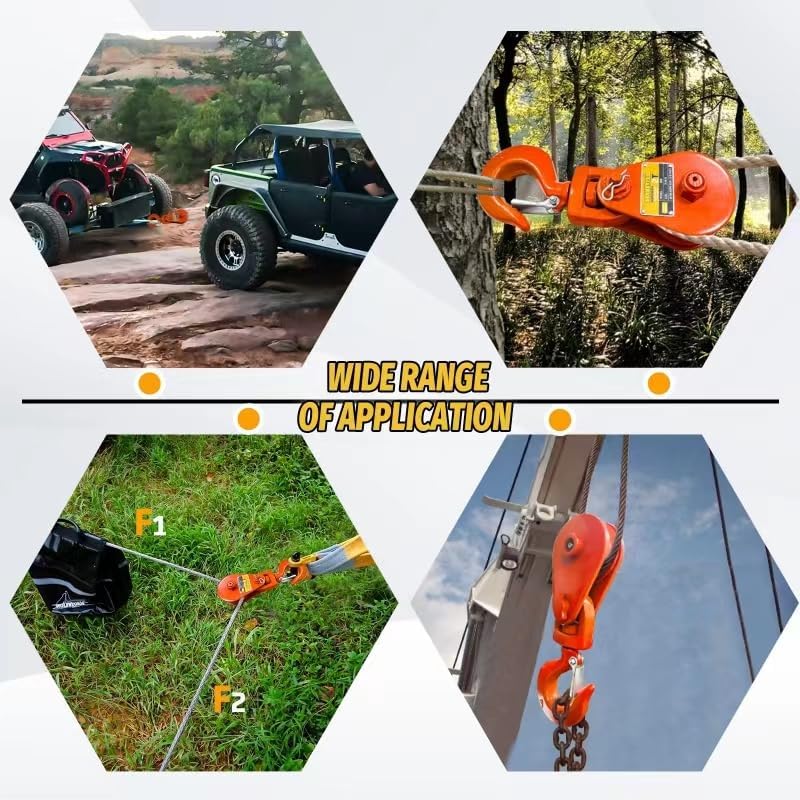 Snatch Block with Hook, Snatch Block 2 Ton WLL, 3" Sheave for 3/8" Wire Rope, Snatch Block Pulley for Rollback Wrecker Car Hauler, Tow Truck Accessories, Winch Accessories, Deep Orange Color
