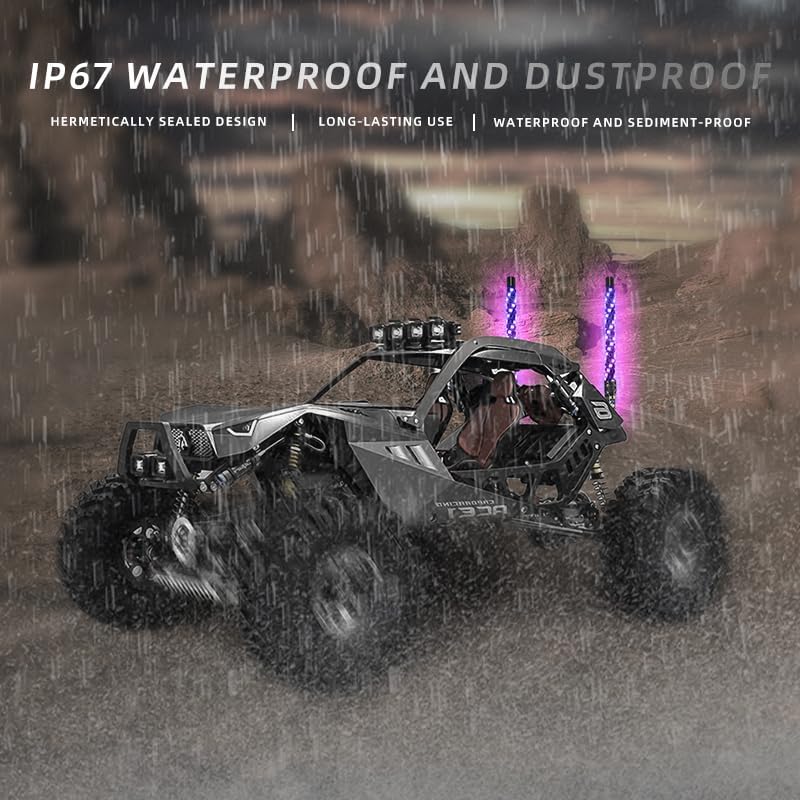 S7 2 Pack 1FT Whip Lights, LED Whip Light with App & Remote Control, Spiral RGB Chasing Lighted Antenna Whips,Whip Light for UTV ATV RZR SXS Can-Am Dune Buggy Offroad Truck (1ft)