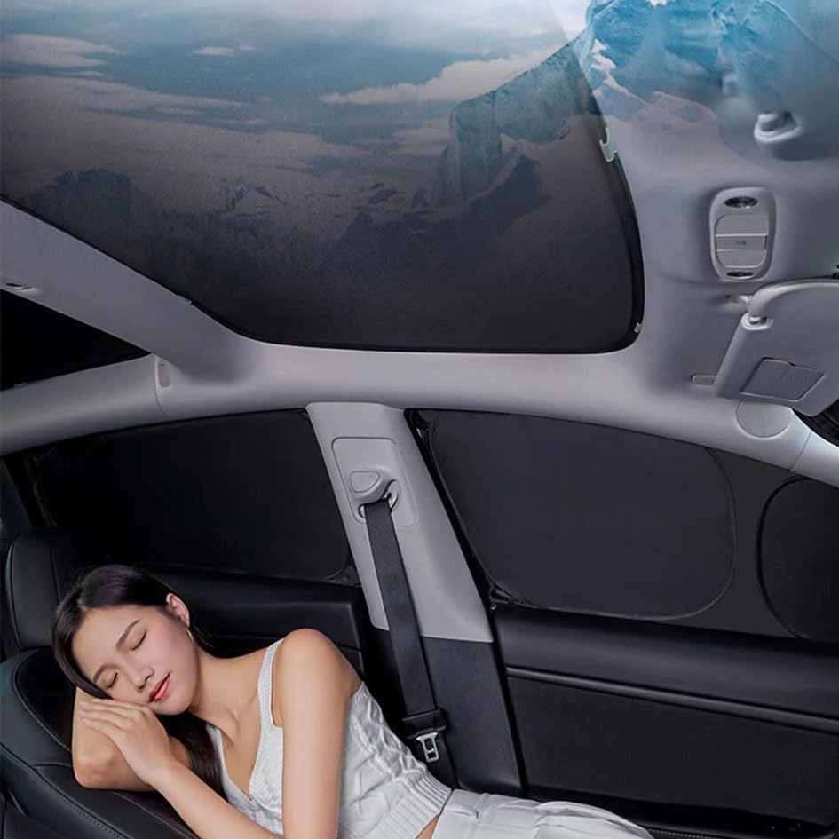 Sunshade 10PCS Set for Tesla Model Y/3, Full Coverage Sun Shade with Sky Roof Sunshade,Heat Insulation Window Sunshades for Front/Rear Windshield Side Window Triangle Window (Model Y 2020-2024)