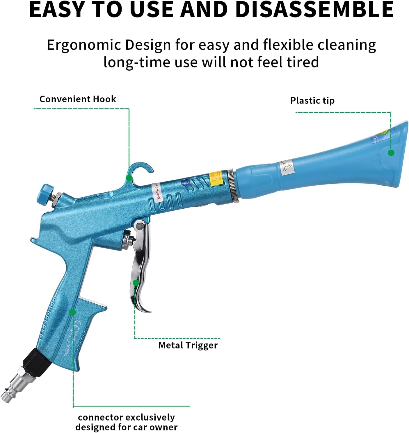 GOCCIDA Tornado Dry Car Cleaning Gun Detailing Interior Dryer Air Blow Gun for Car Detailing Air Gun Car Dust Cleaner Air Compressor Blower Gun with Nozzle and Auto Detailing Dusting Brush