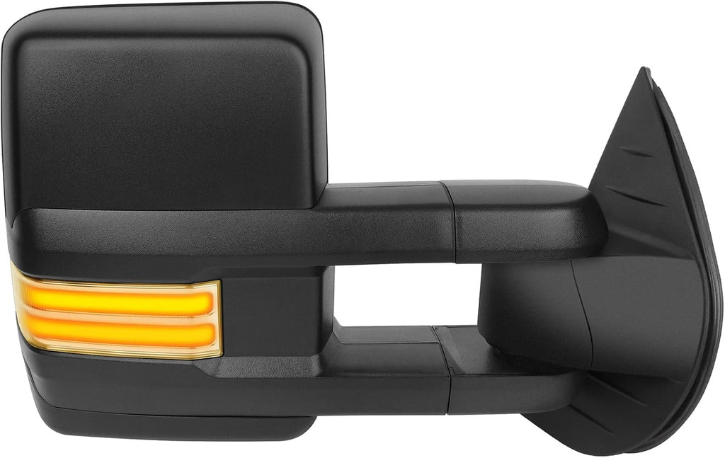 Tow Mirrors Pair suitable for 2007-2014 For Chevy Silverado For GMC Sierra 1500/2500 HD/3500 with Power Adjusted Heated LED Turn Signal Running Width Light BlackTowing Mirrors