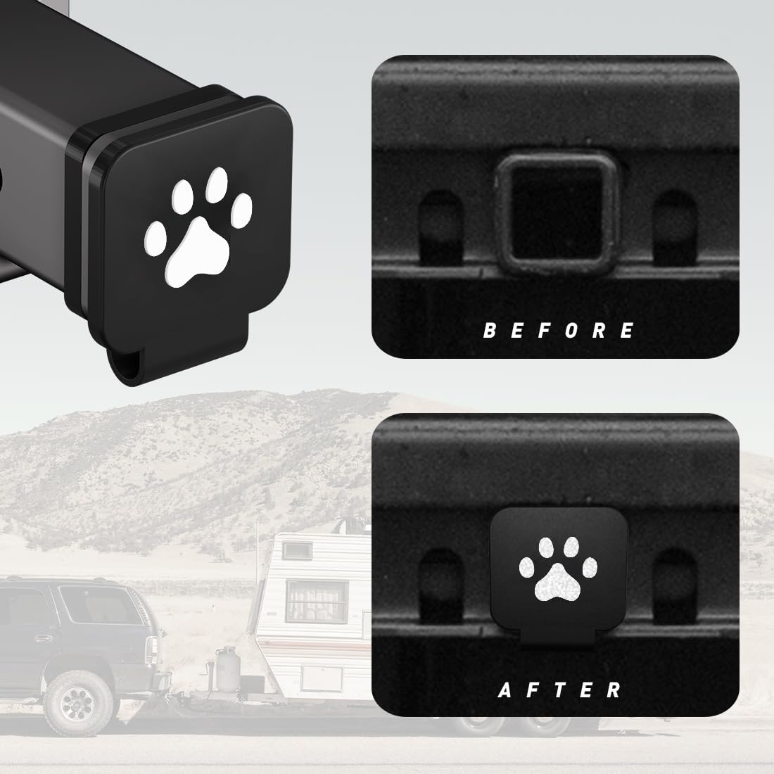Trailer Hitch Cover 2 Inch Paw Prints Tow Trailer Hitch Cover Plug Insert Receiver Tube Cover with Bracket Fits for Jeep Dodge Ram Porsche Mercedes Benz GMC N1ssan Toy0ta Chev Truck 1Pack