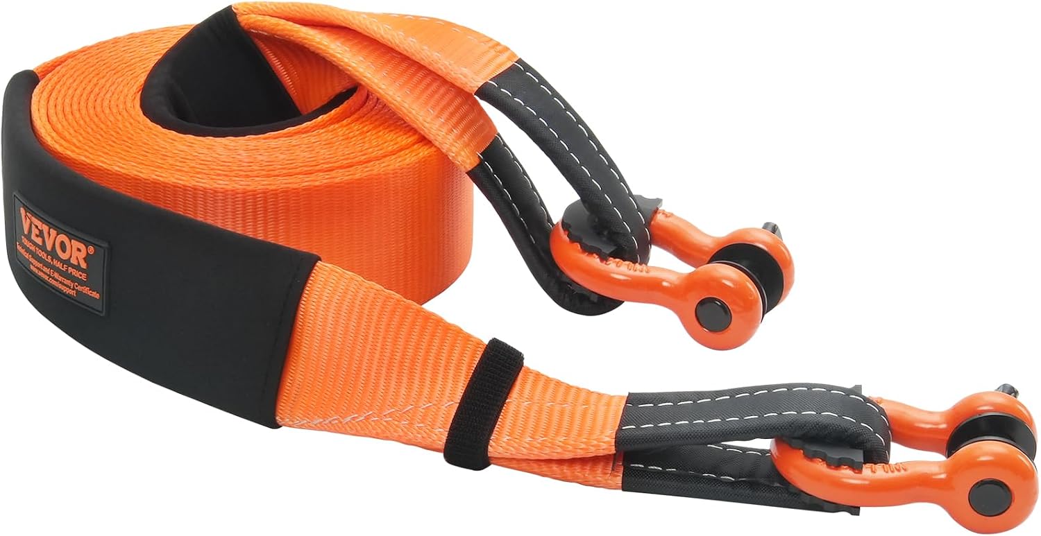 VEVOR Heavy Duty Tow Strap Recovery Kit 3" x 30 ft (MBS-36,000 lbs) Tree Saver Winch Strap, Triple Reinforced Loop & Protective Sleeves & Storage Bag, 3/4" D-Ring Shackles, for Truck Jeep SUV ATV