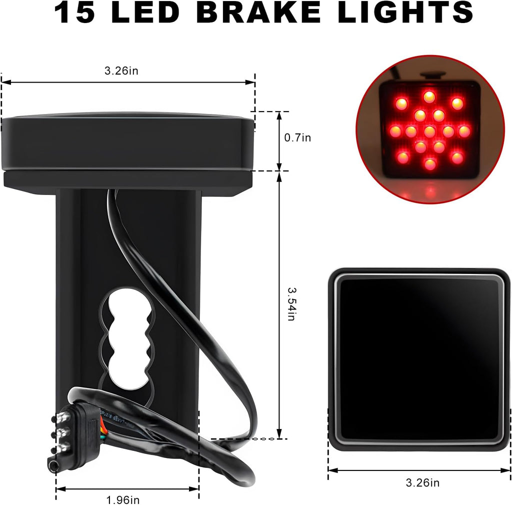15 LED Brake Light Trailer Hitch Cover, 12V Bright Smoked Lens Tail Light for 2" Towing Hitch Receiver, Waterproof Square Brake Driving Lamp Exterior Accessories for Truck SUV RV