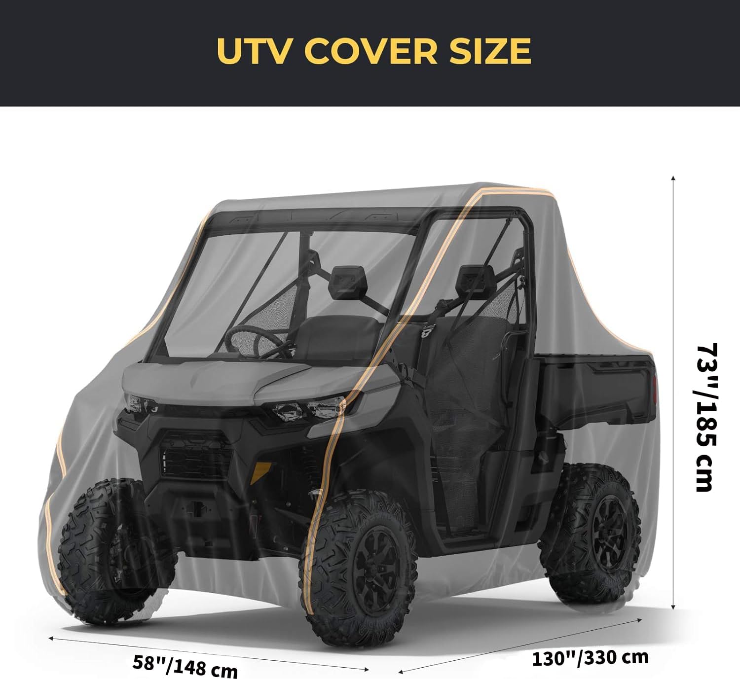 Kemimoto UTV Cover, All-Weather Protection UTV Cover Two Seater Compatible with Can Am Defender Polaris Ranger General Commander Rhino Pioneer Kawasaki Mule Teryx 2-3 Seaters 130" x 73" x 58"