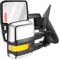 Tow Mirrors Pair suitable for 2003-2006 For Chevy Silverado For GMC Sierra Pickup with Power Adjusted Heated LED Turn Signal Running Width Light ChromeTowing Mirrors