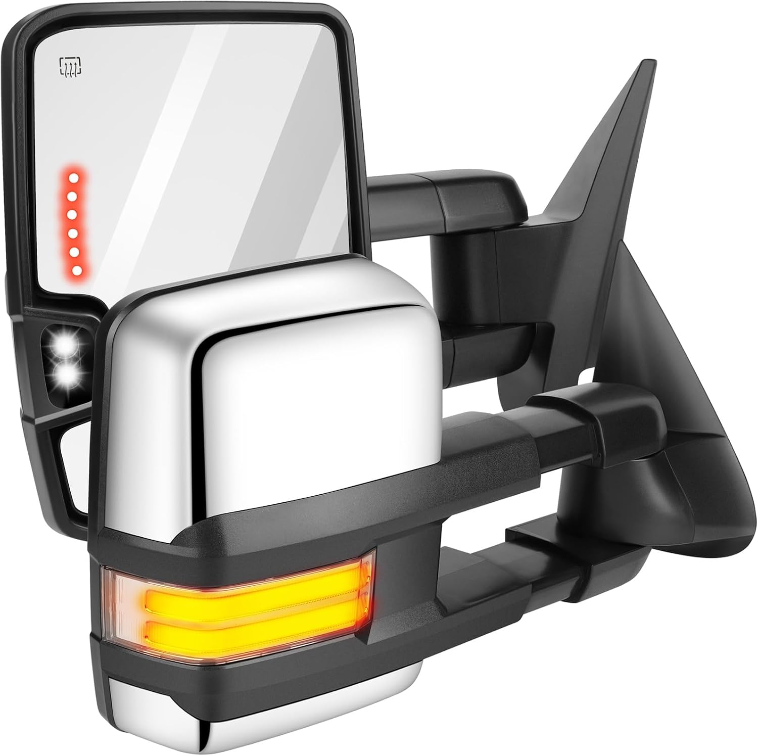 Tow Mirrors Pair suitable for 2003-2006 For Chevy Silverado For GMC Sierra Pickup with Power Adjusted Heated LED Turn Signal Running Width Light ChromeTowing Mirrors