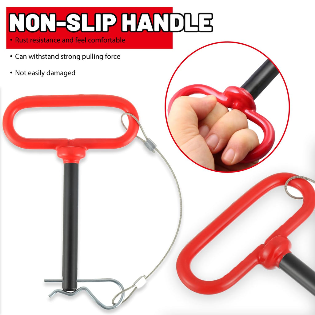 1/2" x 4" Trailer Hitch Pin | Clevis Pin Hitch with Rubber-Coated Handle, Trailer Gate Pin with Safety Clip Anti-Loss Rope (Pack of 2）
