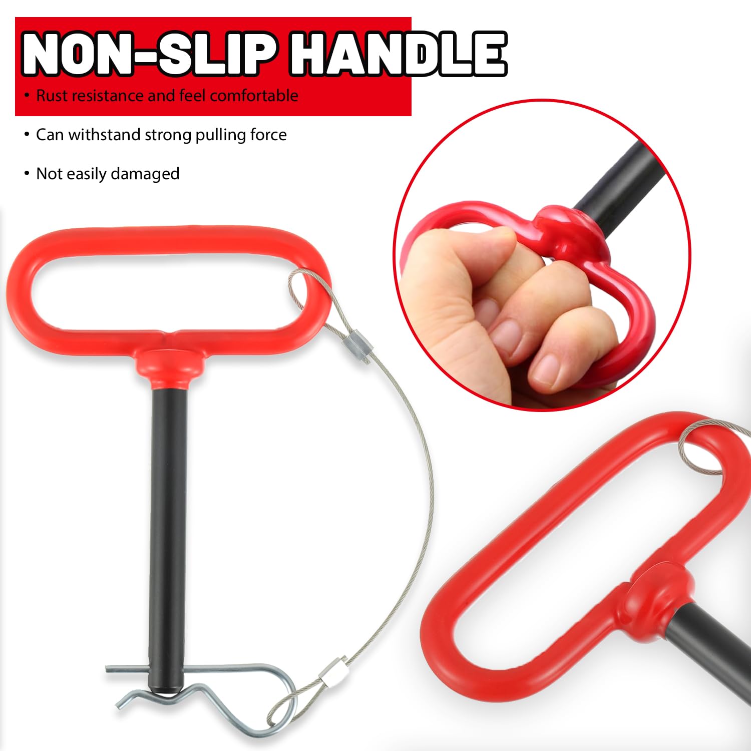 1/2" x 4" Trailer Hitch Pin | Clevis Pin Hitch with Rubber-Coated Handle, Trailer Gate Pin with Safety Clip Anti-Loss Rope (Pack of 2）