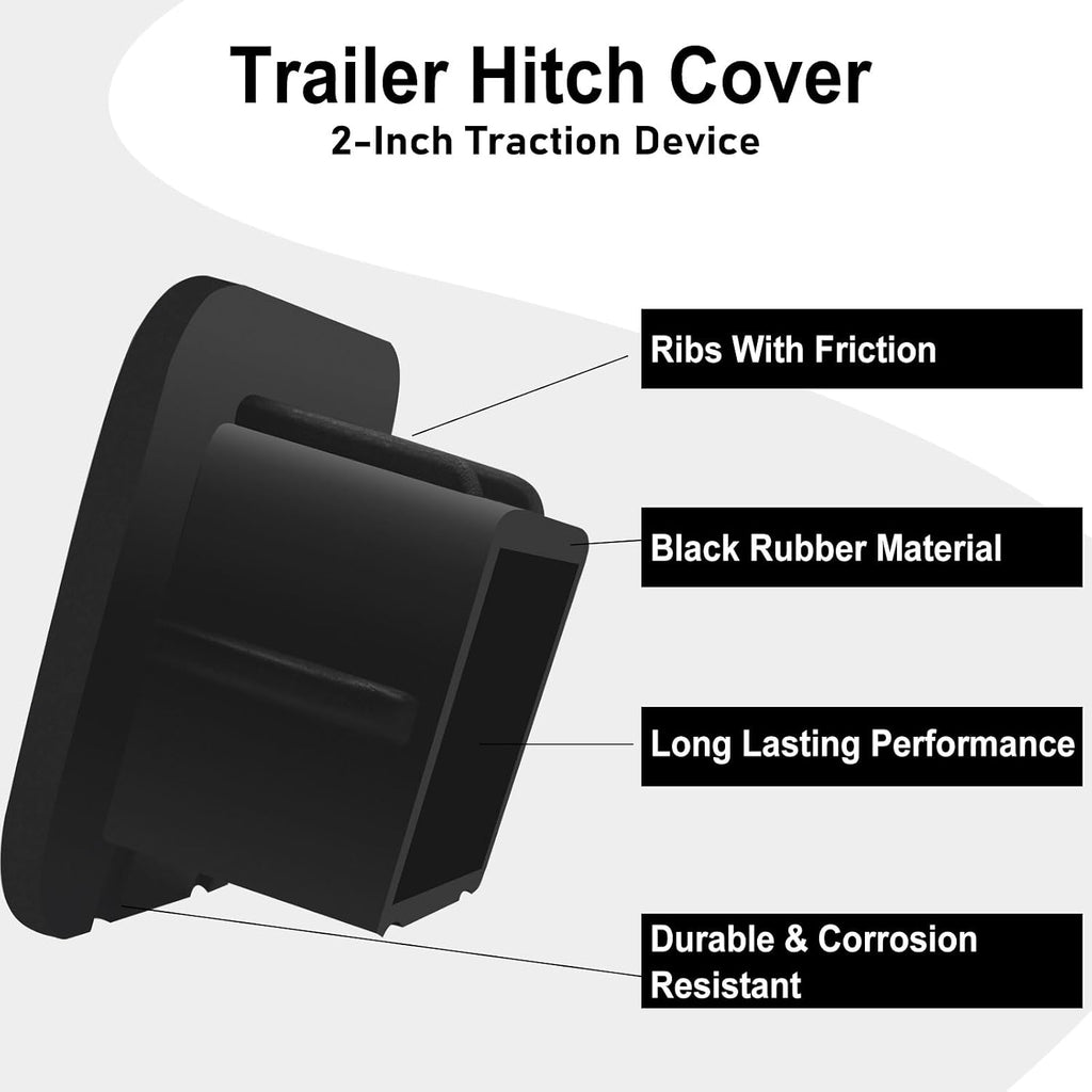 2 Pack Trailer Hitch Cover 2 Inch Black Rubber Tow Receiver Tube Plug Cap Fits for 2" x 2" Square Receiver Tube Insert Fits for Class 3 4 5 to-yota F-ord GMC Che-vy Je-ep Le-xus Mer-cedes