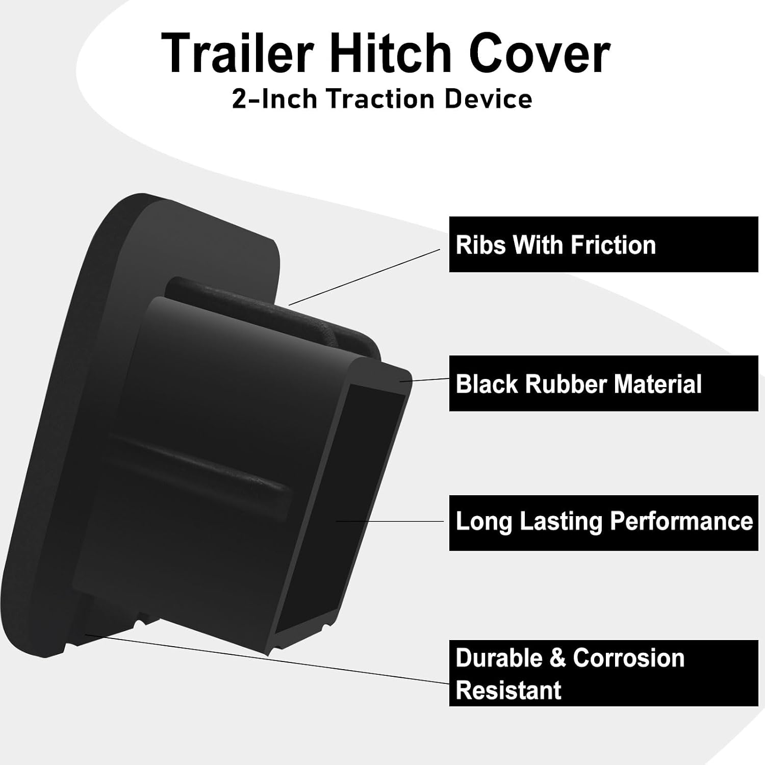 2 Pack Trailer Hitch Cover 2 Inch Black Rubber Tow Receiver Tube Plug Cap Fits for 2" x 2" Square Receiver Tube Insert Fits for Class 3 4 5 to-yota F-ord GMC Che-vy Je-ep Le-xus Mer-cedes