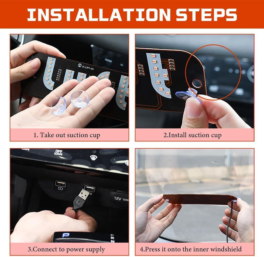 LED Light Sign for Car, Taxi Light Sign Windshield Led Sign, Car Led Sign with Suction Cups & USB Plug, Windshield Taxi Sign Display for Cars, Trucks, SUVs (Pink Blue)